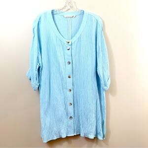Soft Surroundings Talia Button Sky Blue Tunic